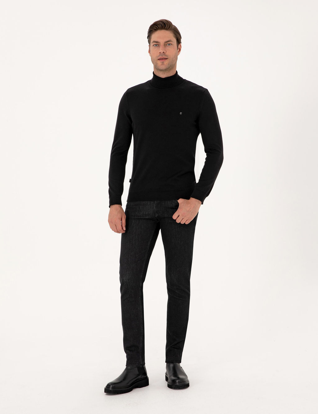 Siyah Slim Fit Bal_k__ Yaka Basic Triko Kazak - Pierre cardin фото 4