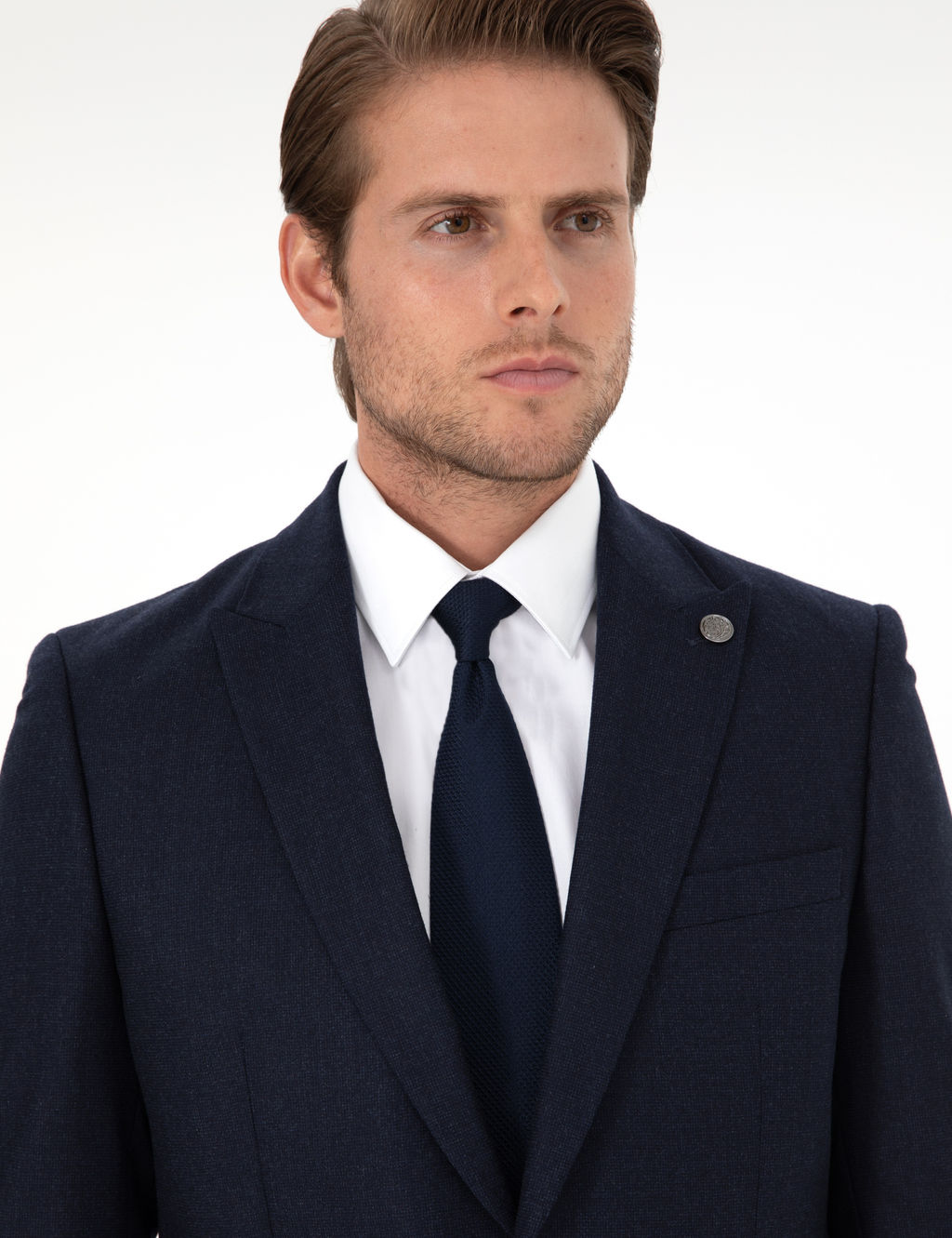 Lacivert Slim Fit Y_n Tak_m Elbise