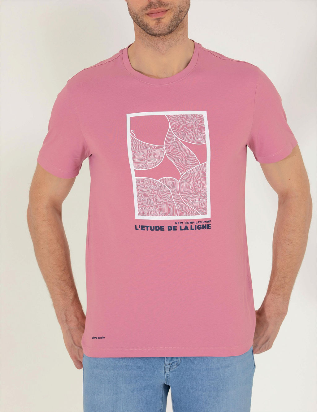 Pembe Slim Fit Bask_l_ Bisiklet Yaka Ti__rt - Pierre cardin фото 6