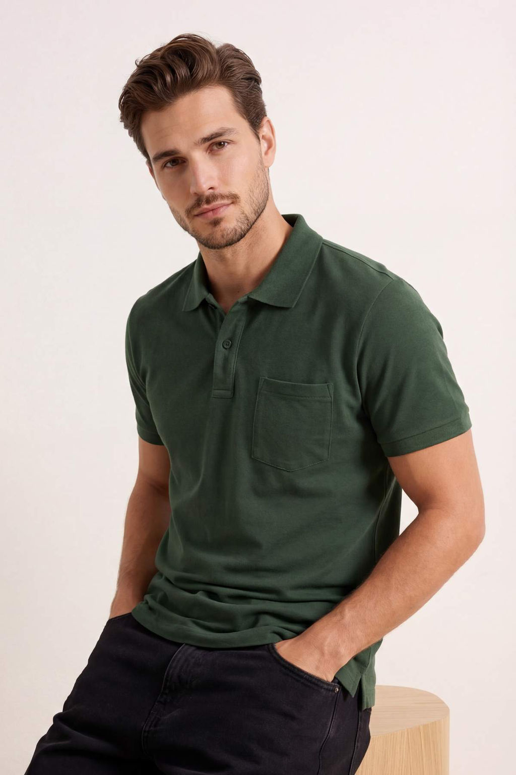 Haki Regular/Rahat %100 Pamuk Tek Cepli Polo Yaka T-shirt TMNSS26PO00018