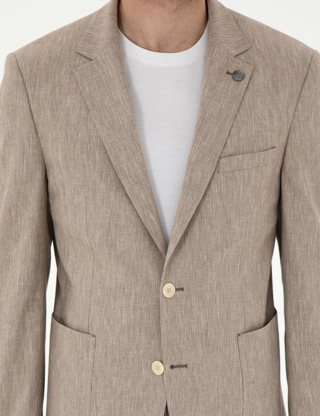 A__k Kahverengi Ex. Slim Fit Keten Kar___ml_ Ceket