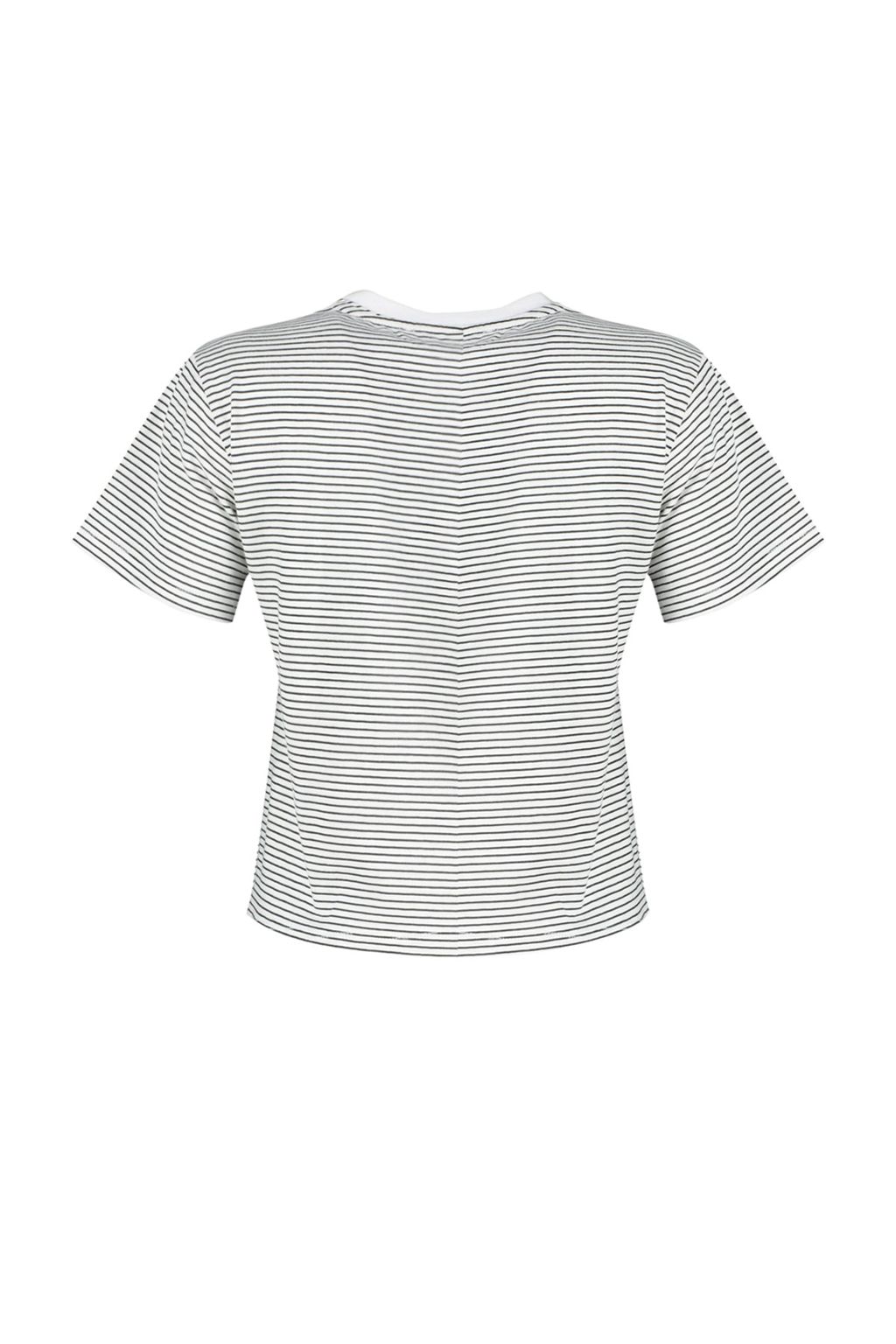 Siyah Ekru Cizgili Kal?n Pamuklu Basic Regular/Normal Kal?p Orme T-Shirt TWOSS23TS00043