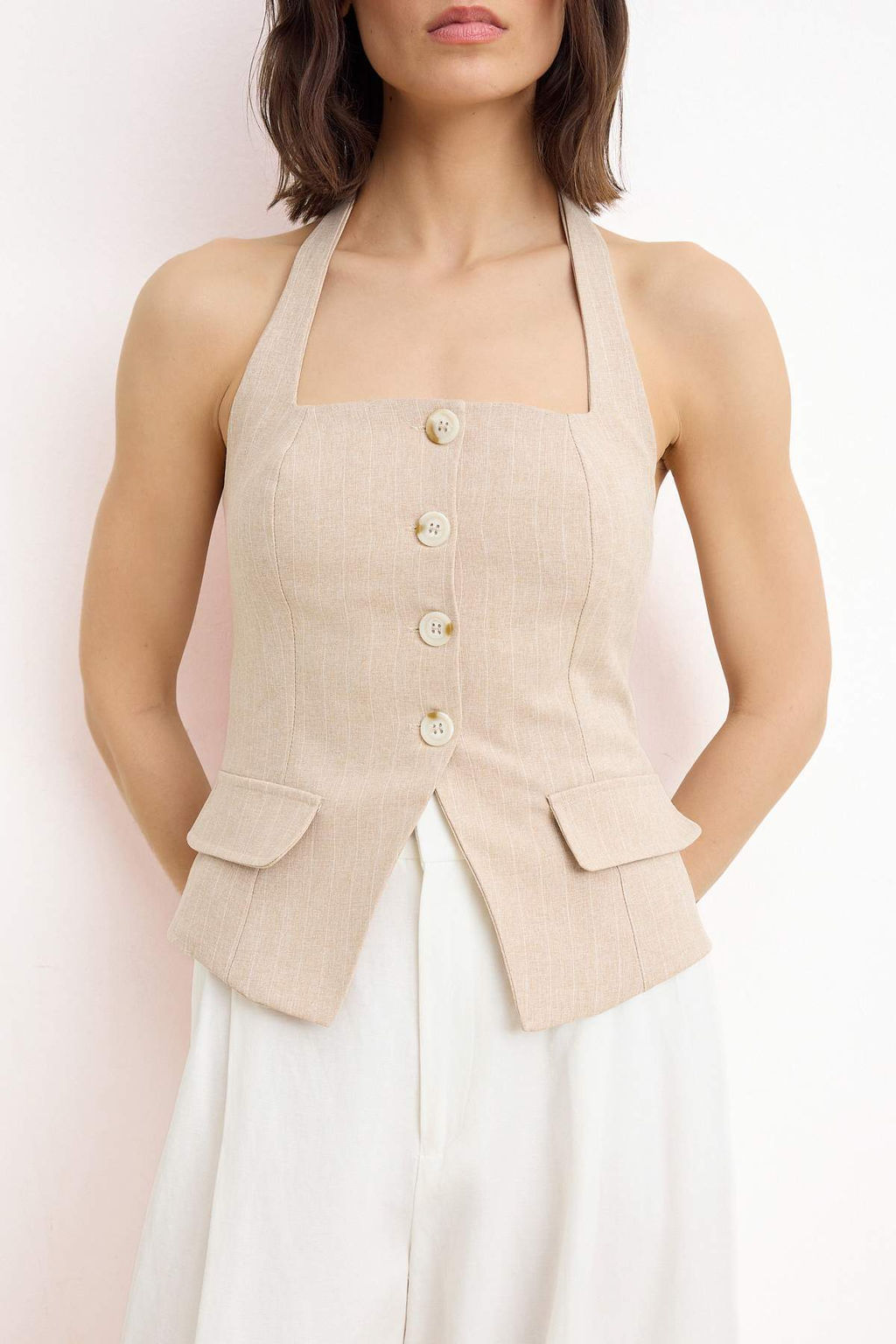 Bej Boyundan Baglamal? Cizgili Dokuma Yelek TWOSS26YE00019 - Trendyolmilla фото 3