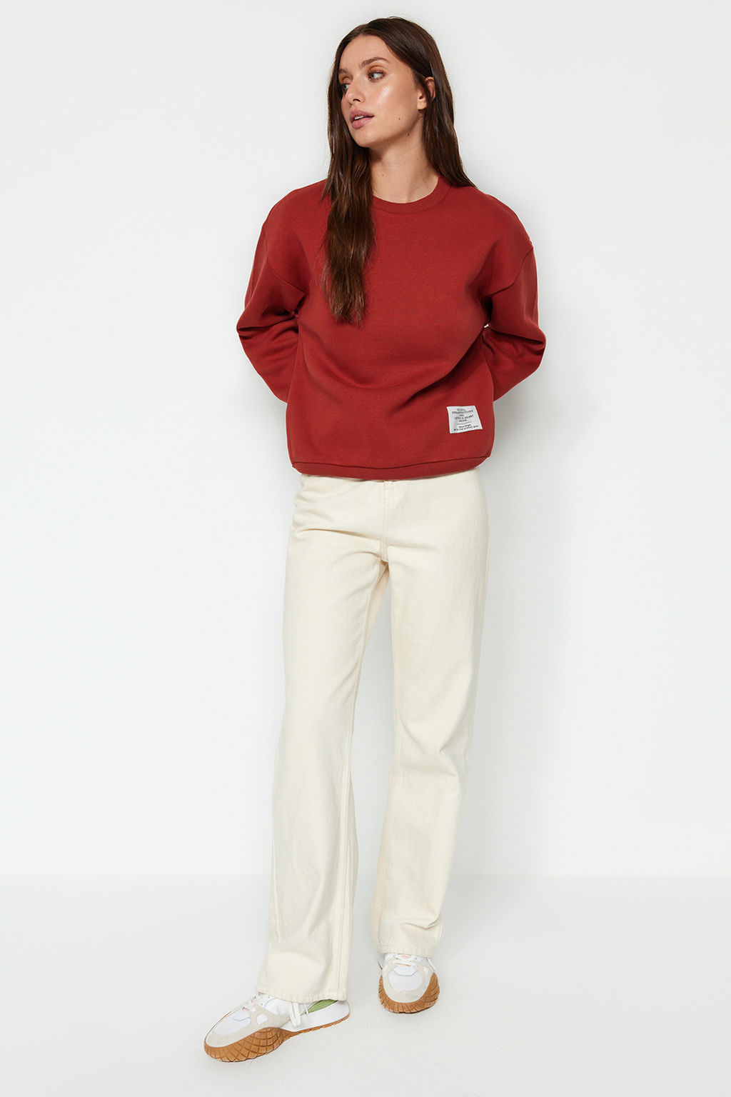 TRENDYOLMILLA Lacivert Etiket Detayl? Regular Bisiklet Yaka Orme Sweatshirt TWOAW24SW00289  фото 2