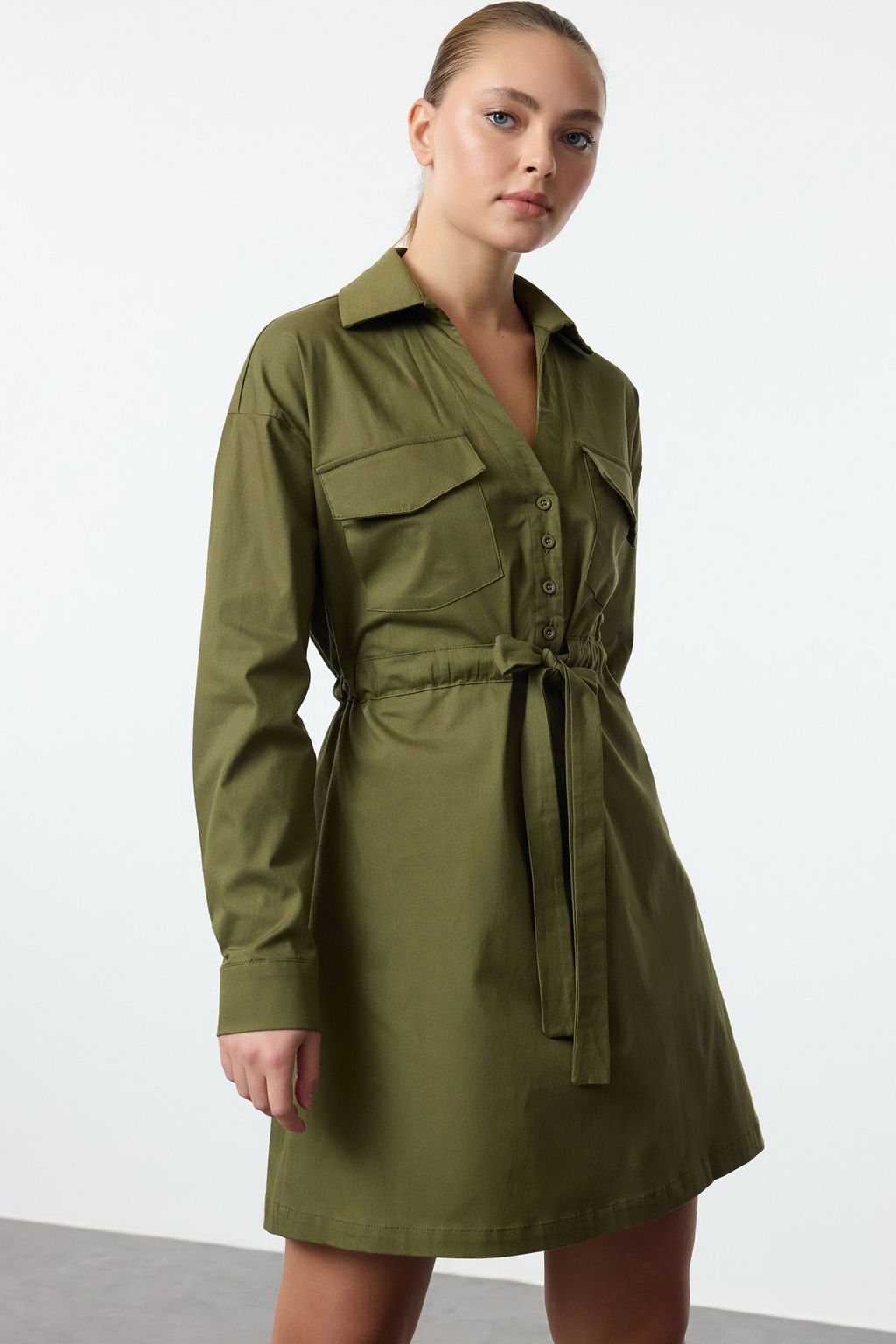 TRENDYOLMILLA Lacivert Belden Ac?lan Tunel Detayl? Mini Dokuma Elbise TWOAW25EL00166  фото 7