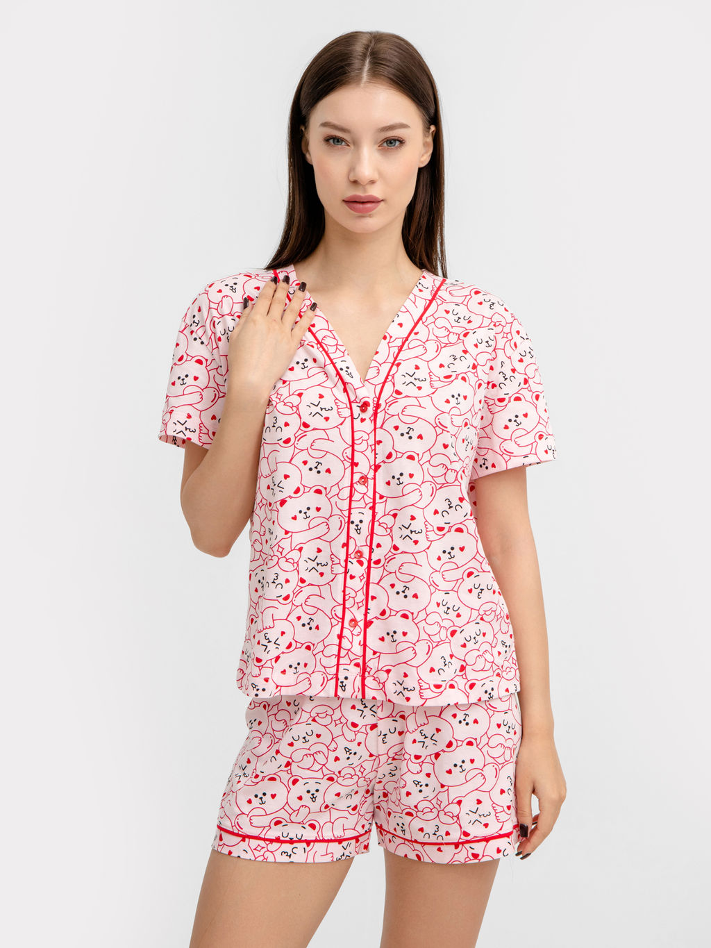 Комплект женский (жакет, шорты) розовый с медведями - Mark formelle фото 2