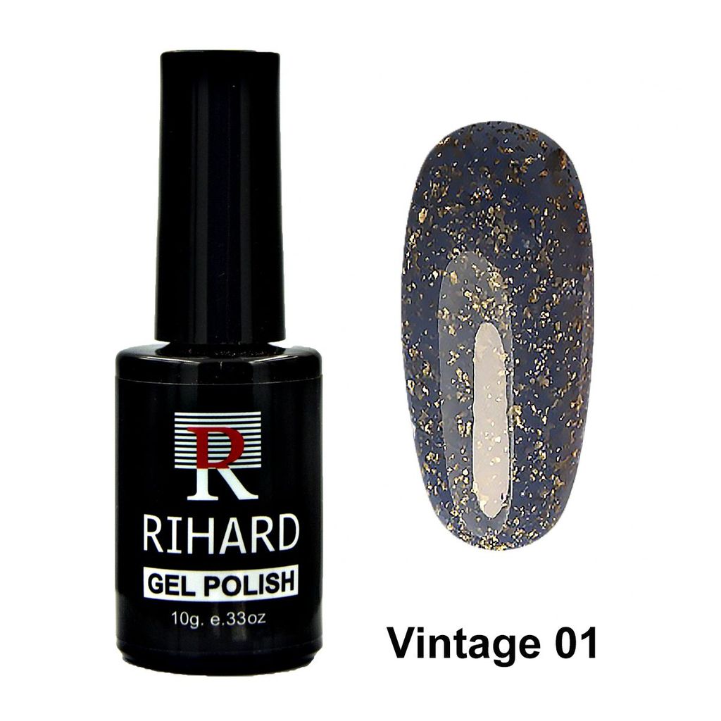 Rihard Gel Polish Vintage 01 Гель-лак "Винтаж" с поталью, 10 мл