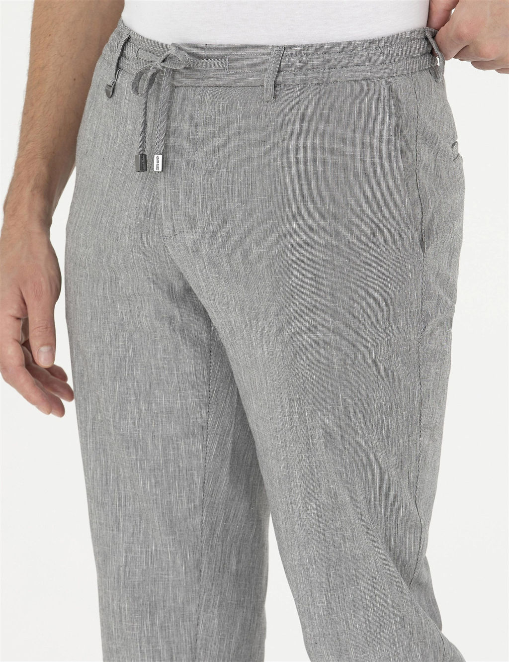Gri Ex. Slim Fit Keten Kar___ml_ Kuma_ Pantolon