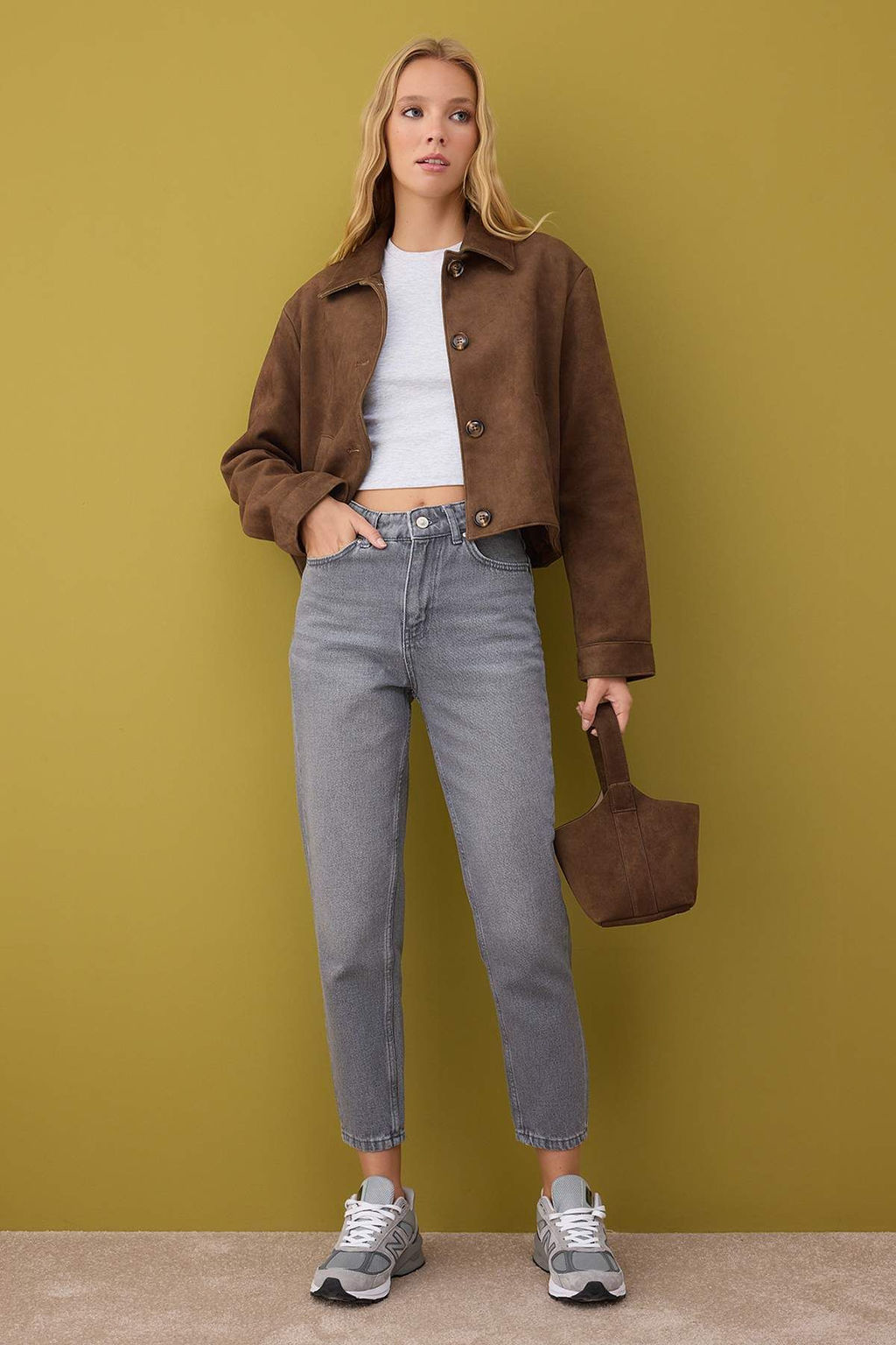 Gri Yuksek Bel Mom Jeans TWOAW26JE00059