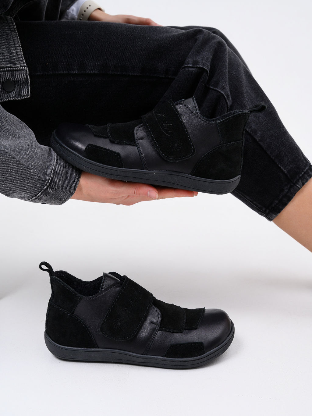 Ботинки женские демисезонные черные 206.NATAbl.Черная кожа+черная замша/Байка