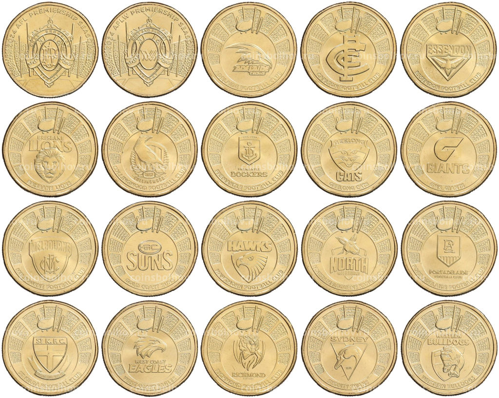 Набор из 20 монет 1 доллар 2024 года Австралия Австралийская футбольная лига (в буклете)