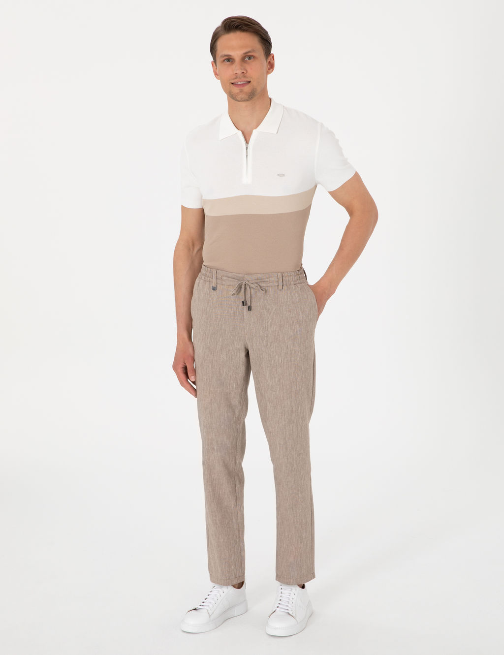 A__k Kahverengi Ex. Slim Fit Keten Kar___ml_ Pantolon
