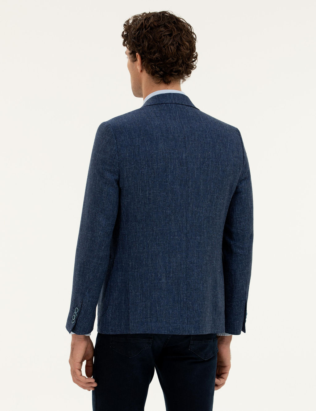 Lacivert Slim Fit Y_n Keten Kar___ml_ Ceket