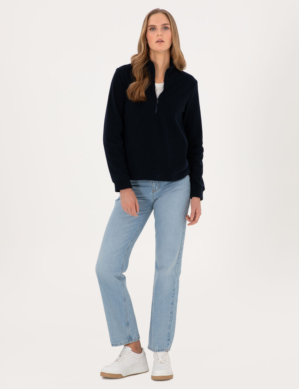 Lacivert Comfort Fit Fermuarl_ Polar Sweatshirt