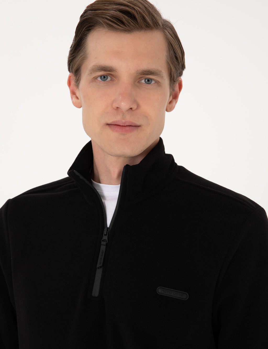 Siyah Regular Fit Yar_m Fermuarl_ Polar Sweatshirt
