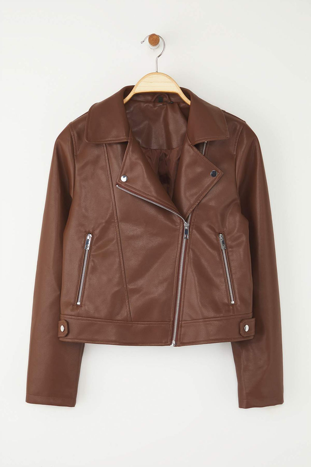 Siyah Fitted Kal?p Suni Deri Biker Ince Ceket Mont TWOAW26MO00083 - Trendyolmilla фото 8