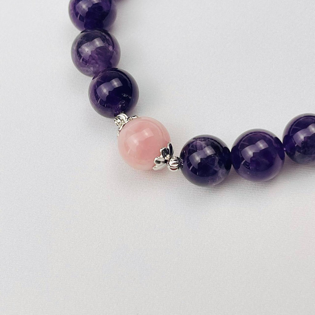 Браслет из Аметиста и мадагаскарского Розового кварца 17 см