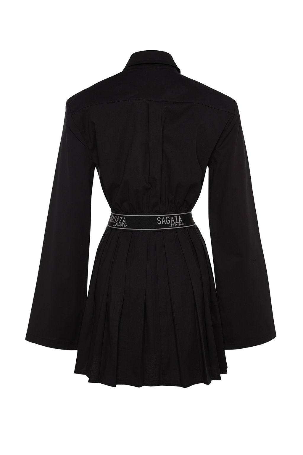Trendyolmilla X Sagaza Studio Siyah Belden Ac?lan/Skater Beli Lastikli Piliseli Poplin Elbise TCLAW24EL00000