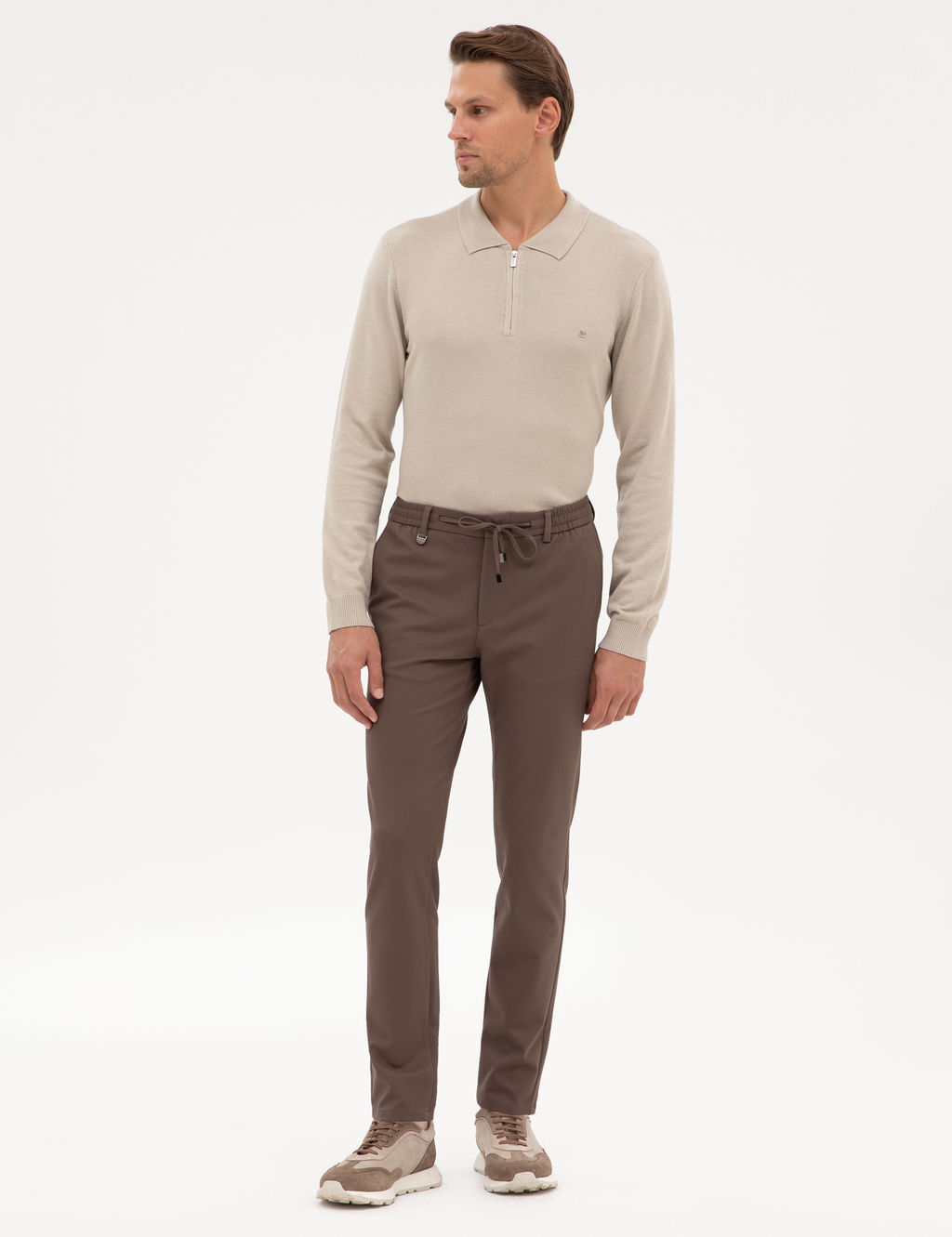 Vizon Beli Lastikli Kordonlu Klasik Jogger Pantolon