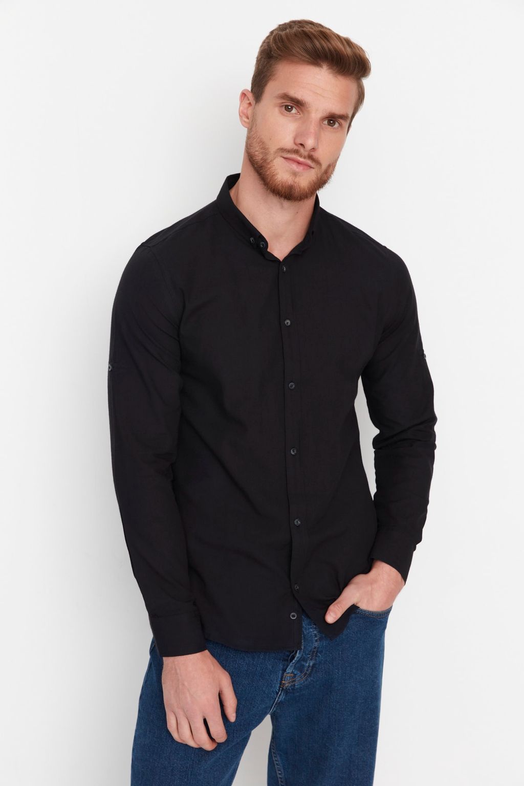 TRENDYOL MAN Koyu Yesil Dugmeli Yaka Apoletli Slim Fit Uzun Kol %100 Pamuklu Keten Gorunumlu Gomlek TMNSS20GO0189 - Trendyolmilla фото 13