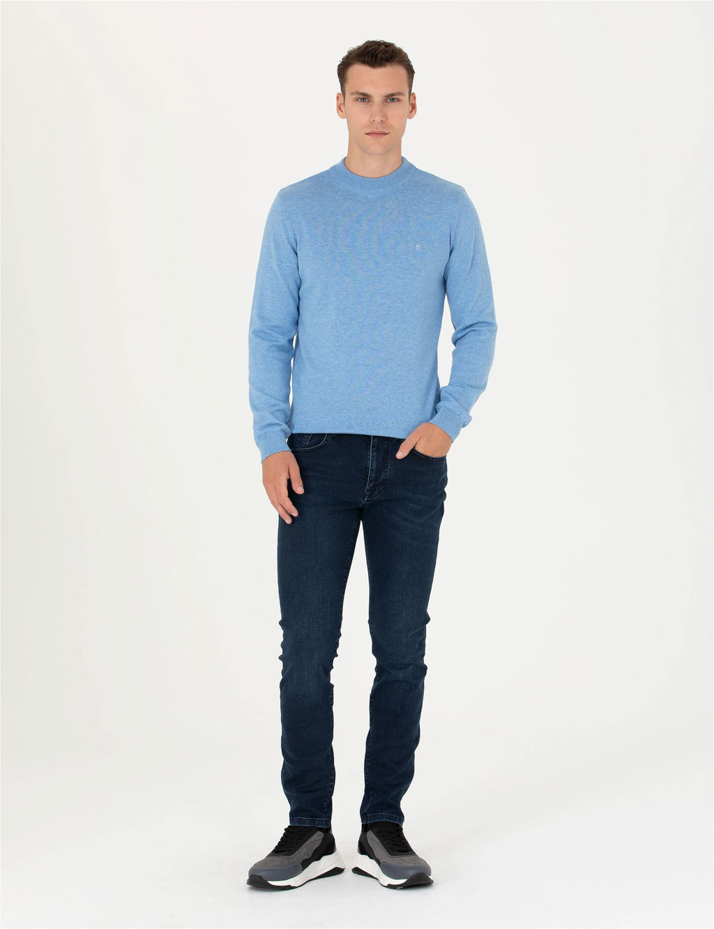 Mavi Melanj Slim Fit Yar_m Bal_k__ Yaka Basic Triko Kazak - Pierre cardin фото 4