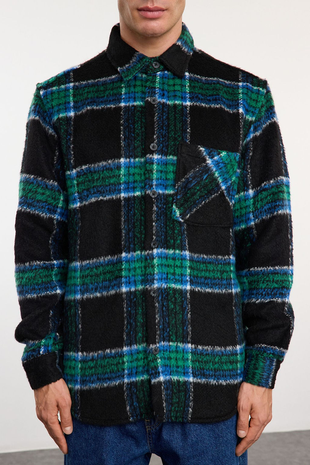 TRENDYOL MAN Ekru Unisex Oversize Fit K?sl?k Kareli Oduncu Gomlek Ceket TMNAW25GO00024 - Trendyolmilla фото 4