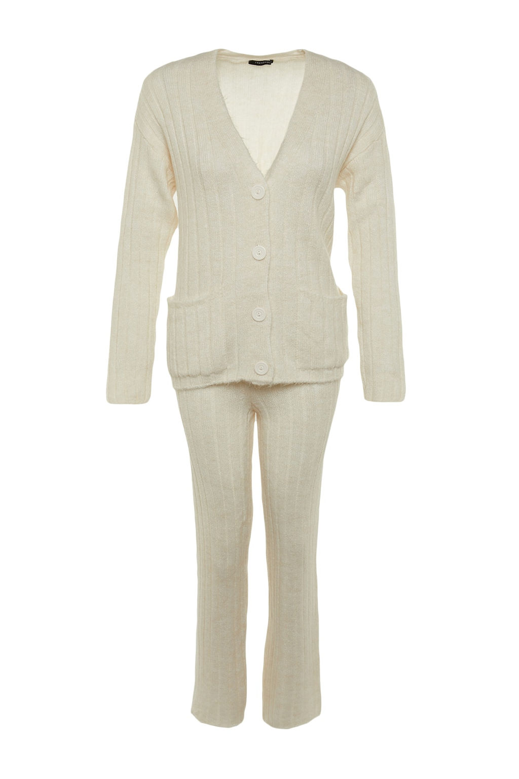 Ekru Genis Kal?p Yumusak Dokulu Triko Alt-Ust Tak?m TWOAW22AU0128