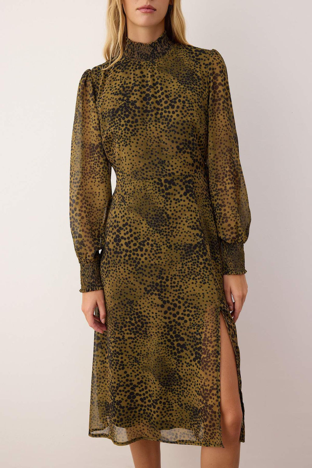 Haki Animal Desenli Gipeli Midi Astarl? Sifon Dokuma Elbise TWOAW26EL00071