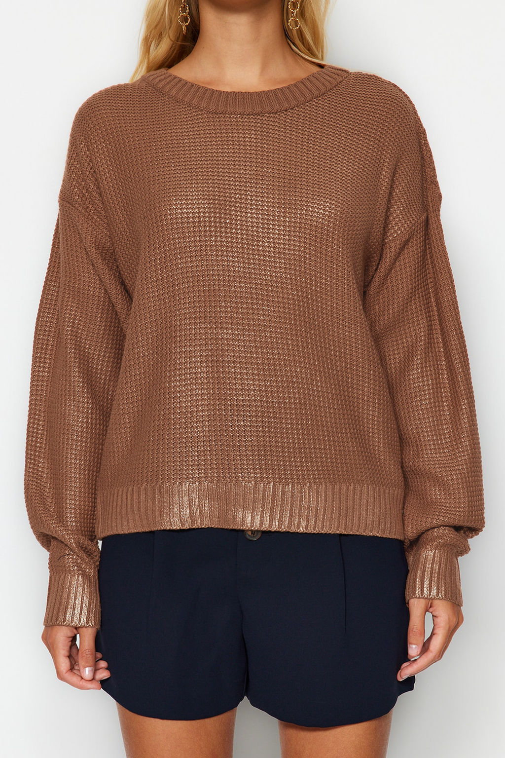 Kahverengi Varak Bask?l? Triko Kazak TWOAW24KZ00969