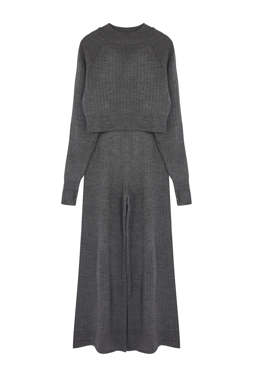 Antrasit Crop Parmak Detayl? Triko Alt-Ust Tak?m TWOAW24AU00033