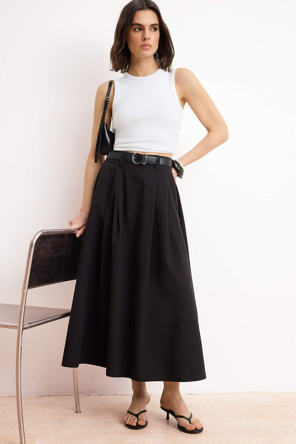 Trendyolmilla Siyah Pileli Maxi Boy Etek TEDAW25ET00000  фото 24