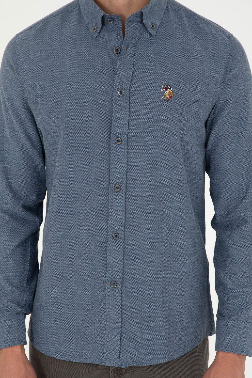 Мужская базовая рубашка цвета индиго с длинным рукавом - U.s. polo assn фото 13
