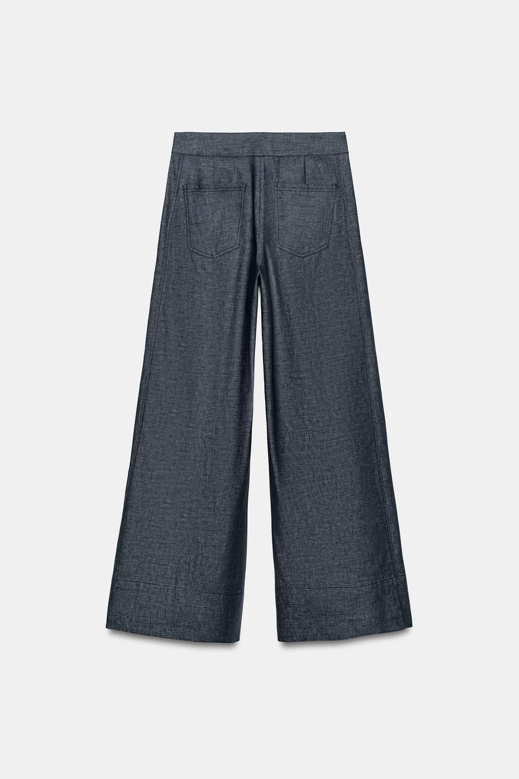 HIGH-WAIST WIDE-LEG LINEN BLEND TROUSERS - Zara фото 6