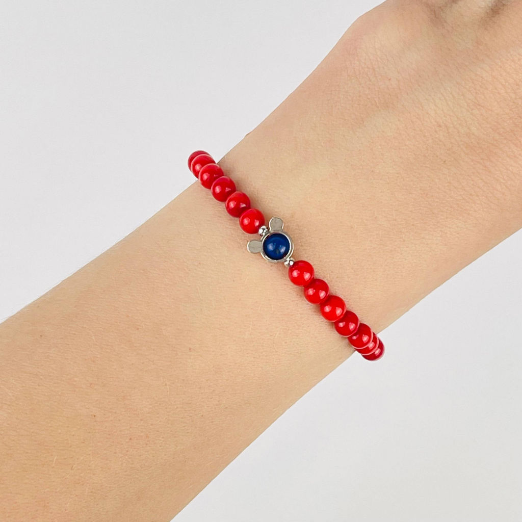 Браслет детский из Коралла и Лазурита со вставкой 17 см