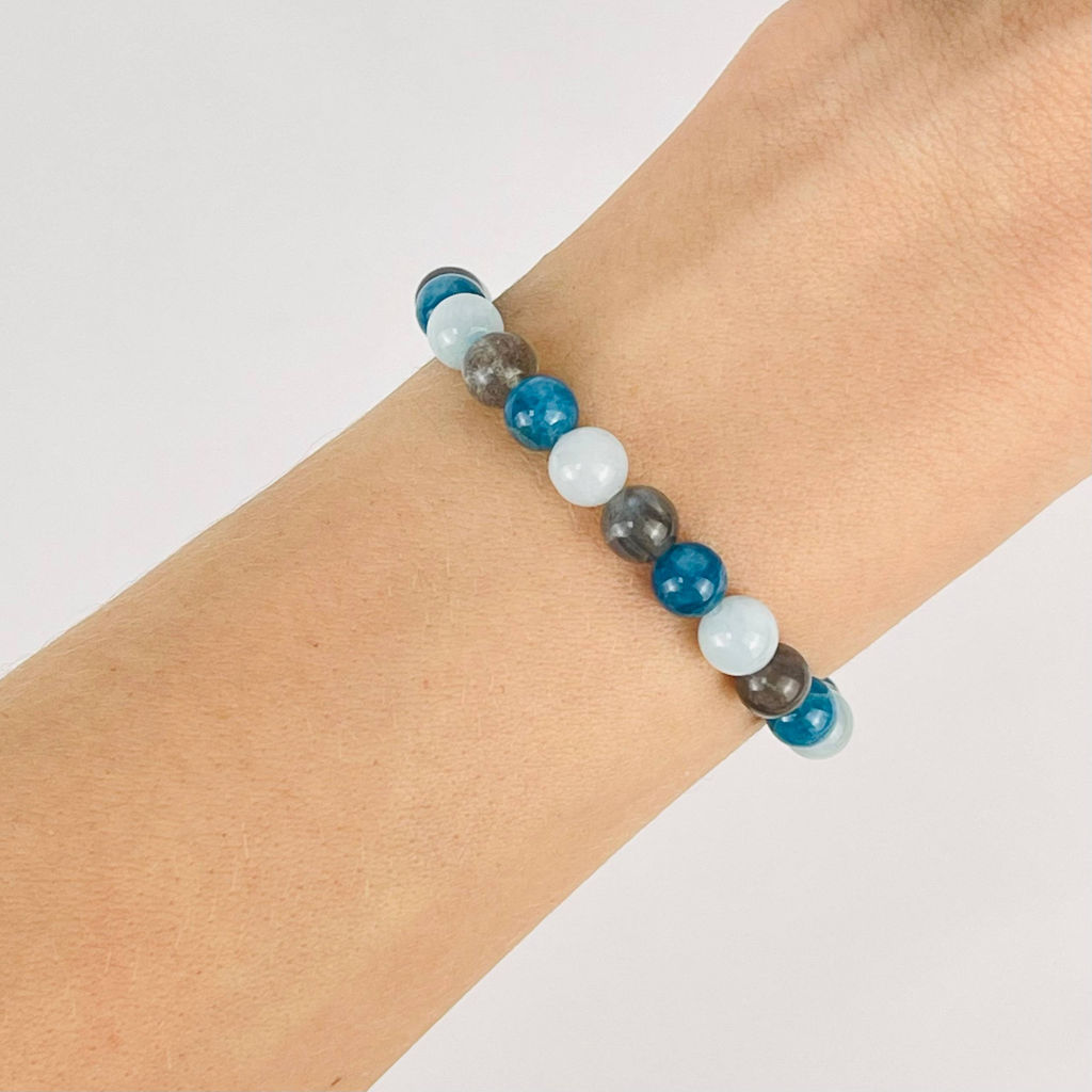 Браслет из Апатита, Лабрадора и Аквамарина 16 см