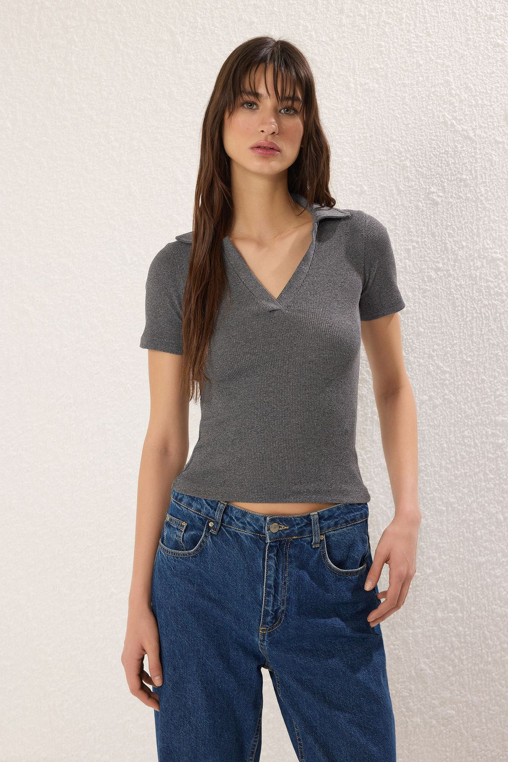 Trendyolmilla Siyah-Antrasit-Ekru 3lu Paket Fitilli Esnek Orme Bluz TWOSS25BZ00441
