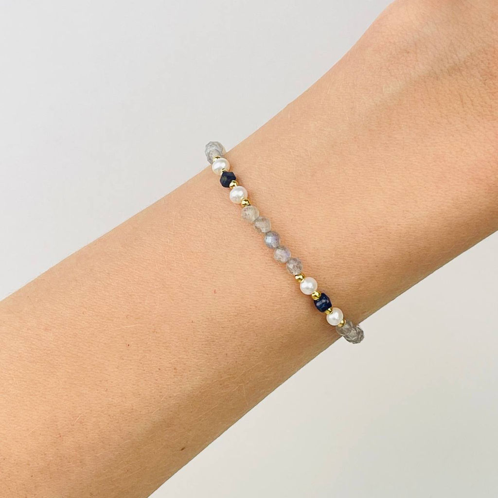Браслет из Лабрадора, Жемчуга и Лазурита, 16 см+