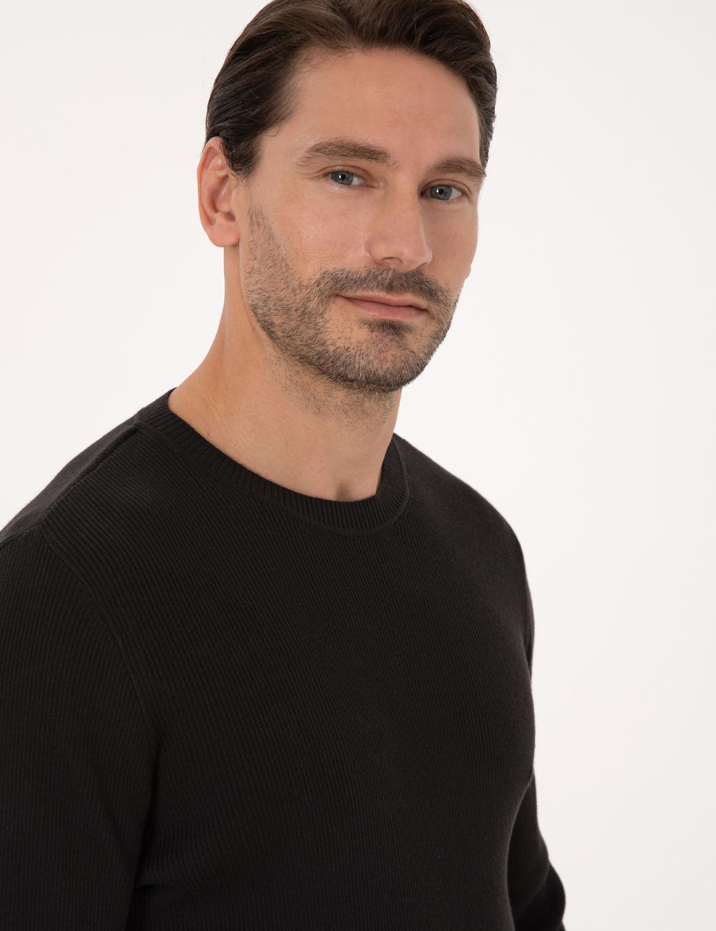 Siyah Slim Fit Pamuk Kar___ml_ Bisiklet Yaka Selanik _rg_ Triko Kazak - Cacharel фото 2