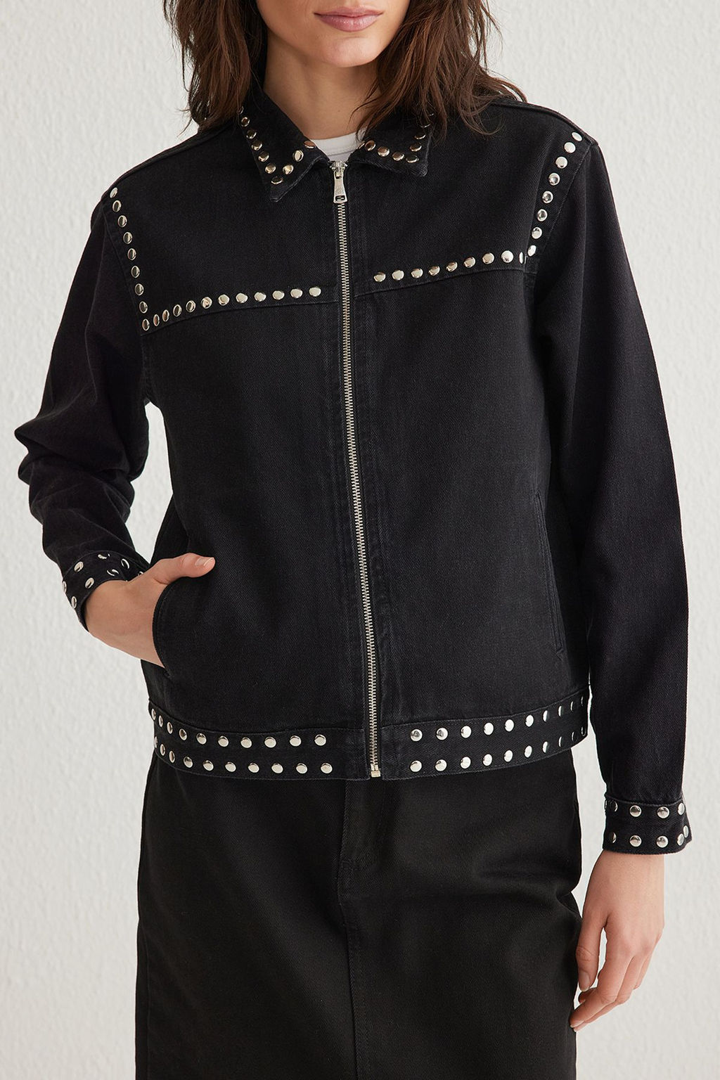 Siyah Gumus Trok Tasl? Denim Ceket TWOSS25CE00019 - Trendyolmilla фото 3