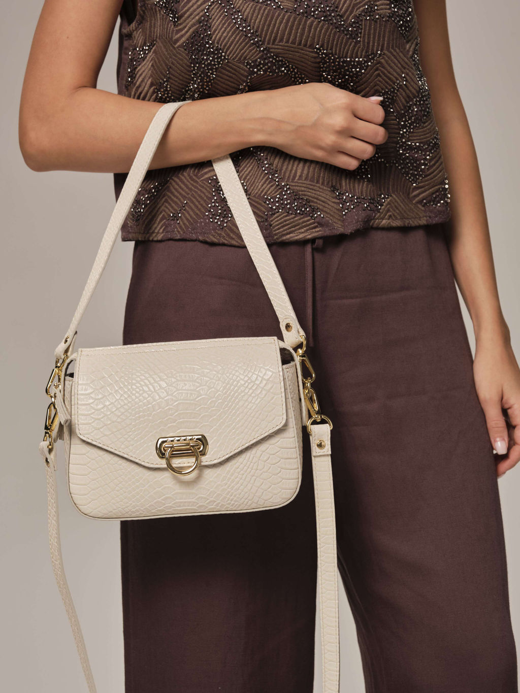 Женская сумка кросс-боди Azaro 3684 бежевый лен/питон