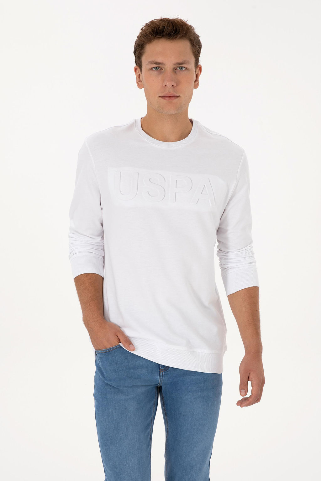 Erkek Beyaz Basic Sweatshirt