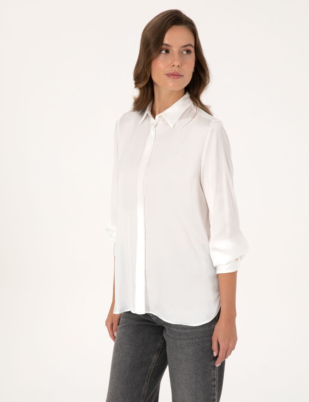 Ekru Comfort Fit Uzun Kollu G_mlek