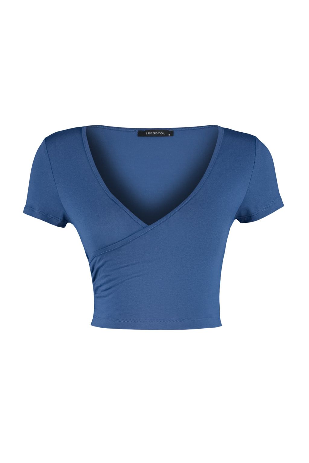 Trendyolmilla Siyah Fitted/Vucuda Oturan Kruvaze Yaka Crop Viskoz Esnek Orme Bluz TWOSS22BZ0536  фото 7