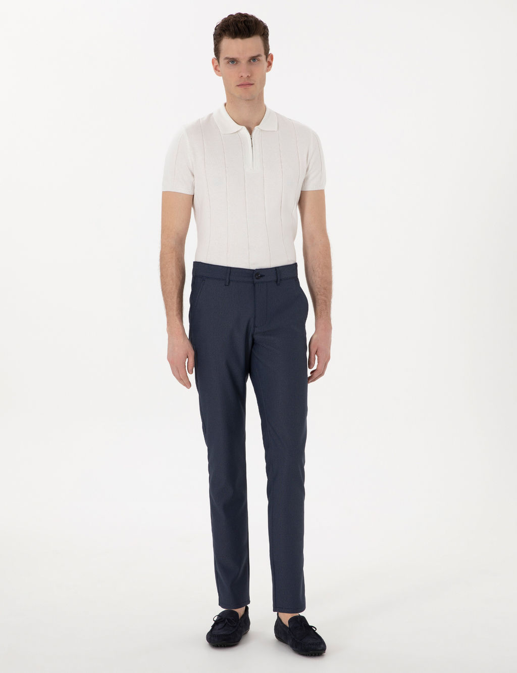 Lacivert Slim Fit Beli Lastikli Kanvas Pantolon