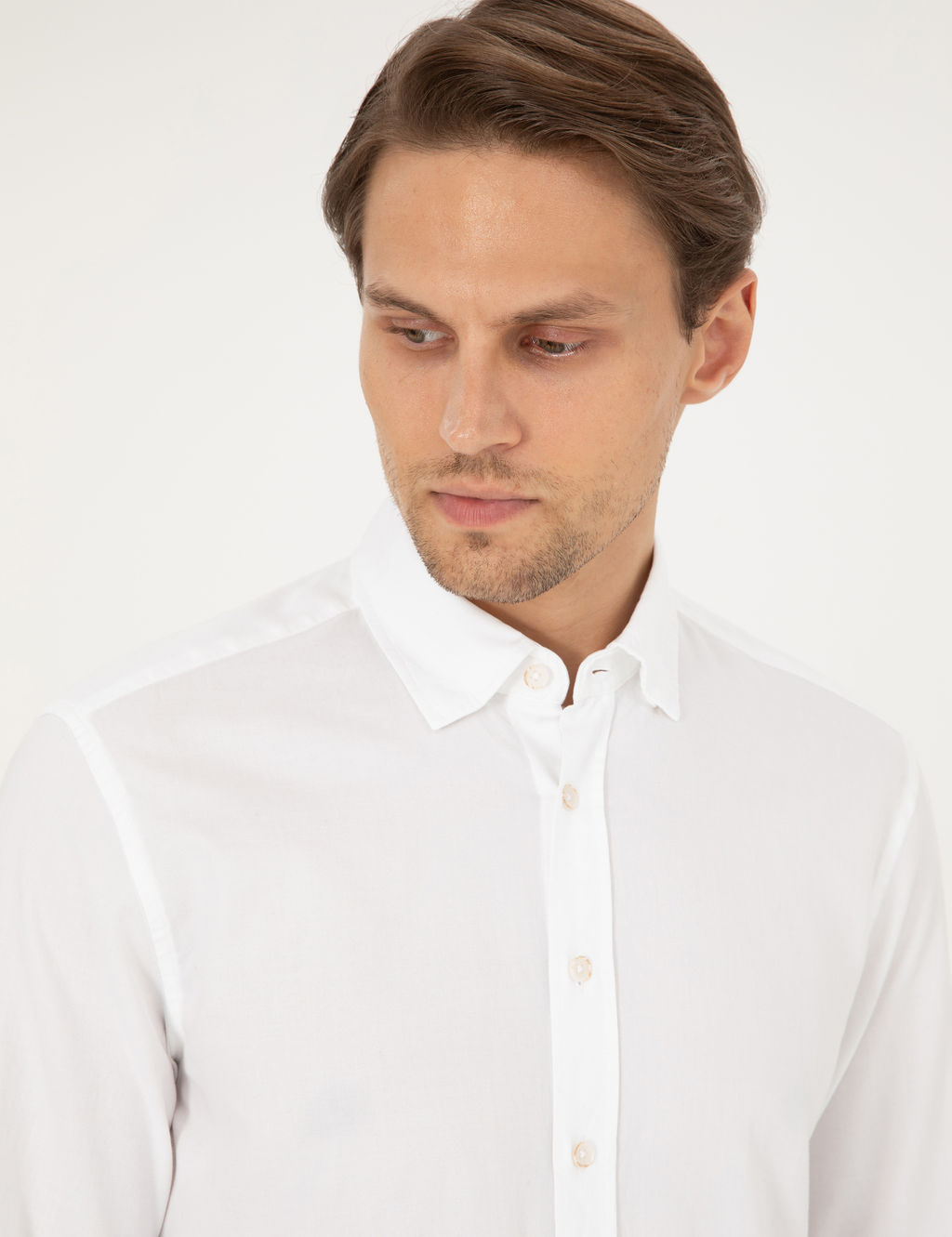 Beyaz Slim Fit Uzun Kollu G_mlek