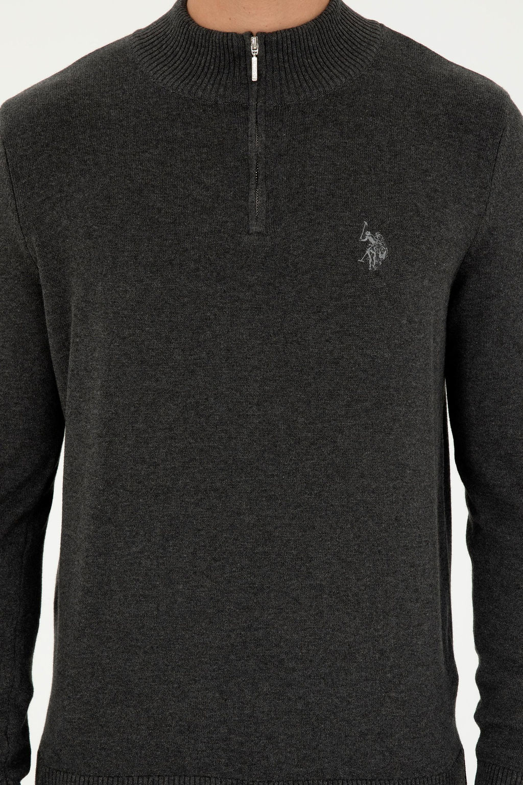 Свитер мужской U.S. Polo Assn хлопок антрацитовый меланж  фото 6