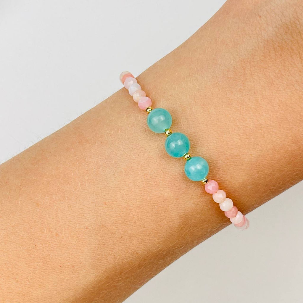 Браслет из розового Опала и Амазонита 16 см +