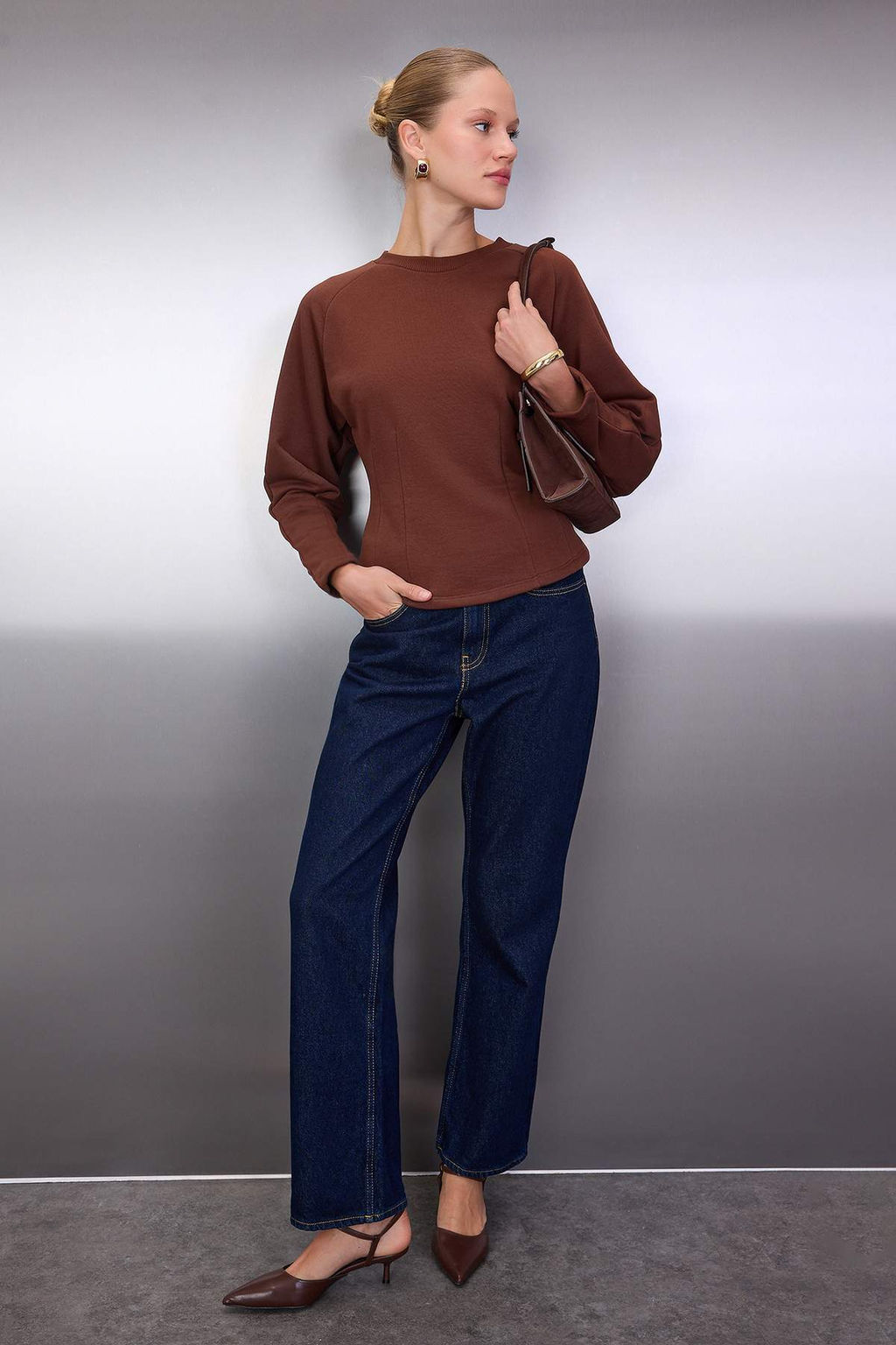 Ac?k Sar? Kal?n Sardonsuz Belden Oturmal? Bisiklet Yaka Orme Sweatshirt TWOAW26SW00068 - Trendyolmilla фото 6