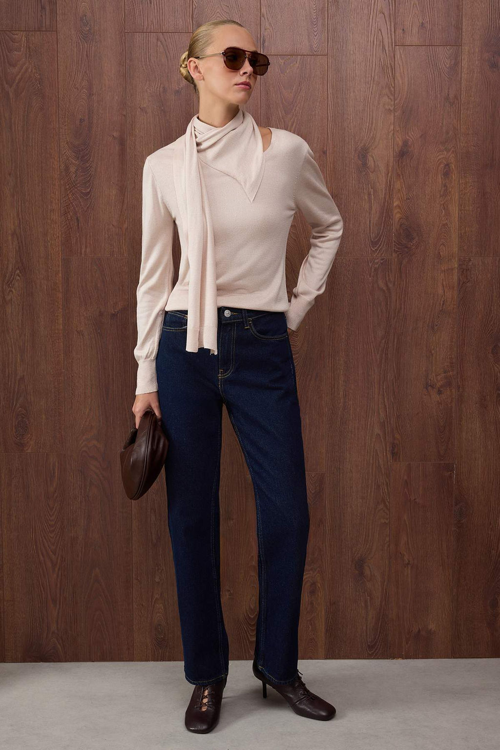 Ozel Koleksiyon Tas Merserize Gorunumlu Sal Yaka Detayl? Triko Kazak TWOAW26KZ00015 - Trendyolmilla фото 2