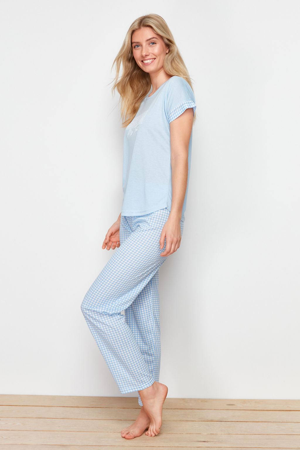 Mavi Potikareli ve Sloganl? Orme Pijama Tak?m? THMSS24PT00364